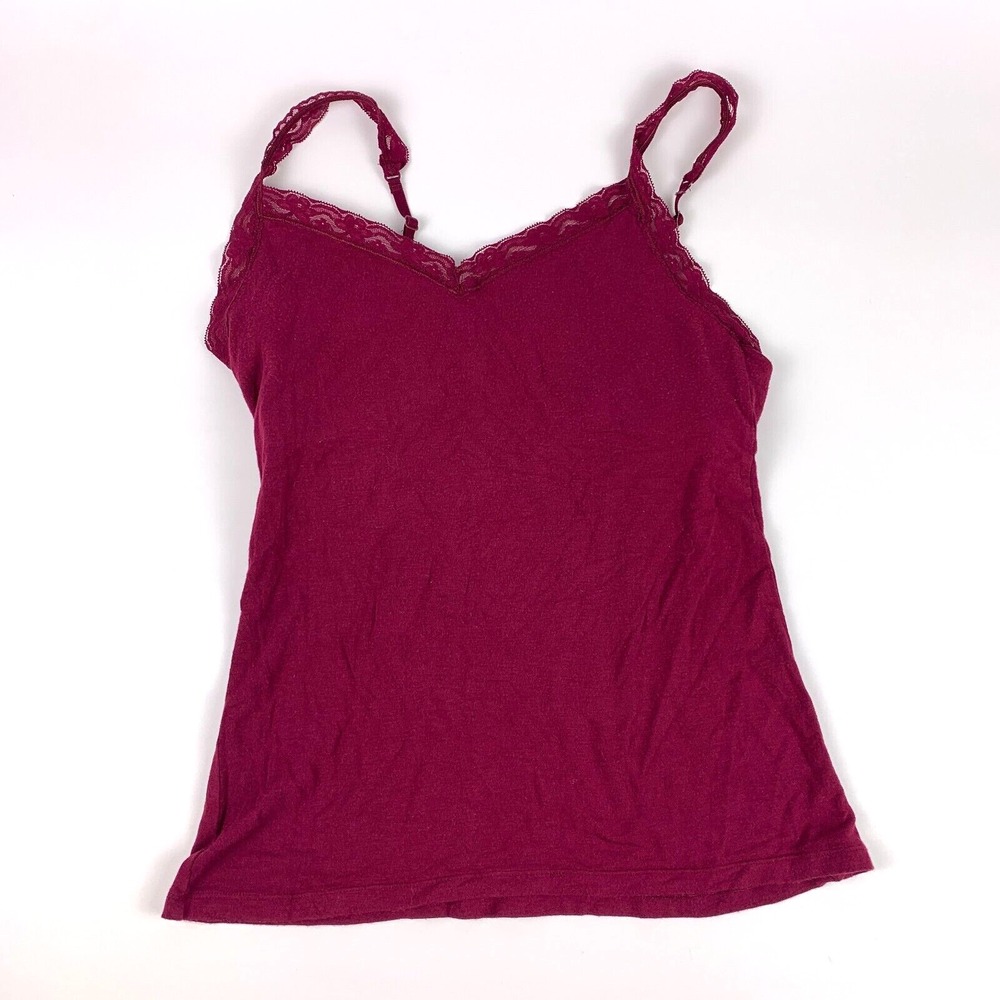 Victorias Secret Maroon Baby Doll Camisole Tank Top Lace Adjustable Straps Sz L